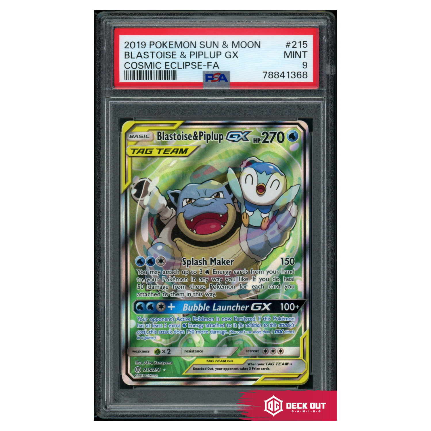 2019 factory POKEMON SUN & MOON BLASTOISE & PIPLUP GX COSMIC ECLIPSE PSA 9