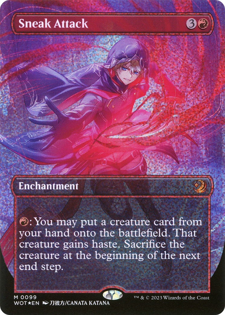 Sneak Attack (Anime Borderless) (Confetti Foil) (99) [Wilds of Eldraine: Enchanting Tales] foil - Deck Out Gaming