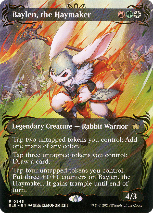 Baylen, the Haymaker (Borderless) (Raised Foil) (345) [Bloomburrow] foil - Deck Out Gaming