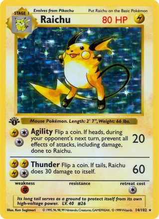Raichu (14) [Base Set (Shadowless)] 1st Edition Holofoil - Deck Out Gaming