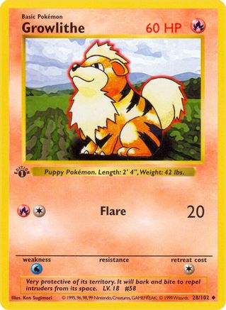 Growlithe (28) [Base Set (Shadowless)] 1st Edition - Deck Out Gaming