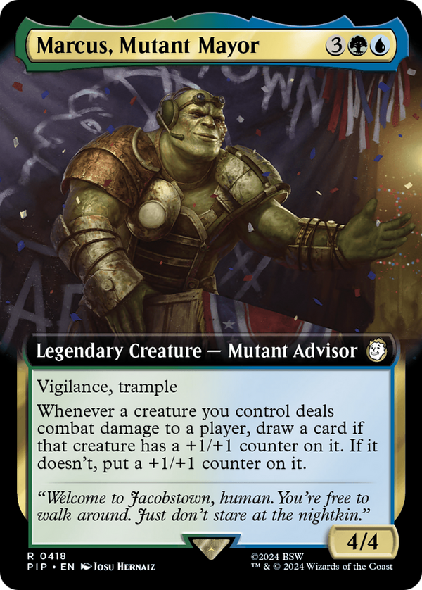 Marcus, Mutant Mayor (Extended Art) (418) [Fallout] - Deck Out Gaming