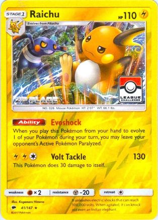 Raichu - 41/147 (League Challenge) [2nd Place] (41) [League & Championship Cards] Reverse Holofoil - Deck Out Gaming
