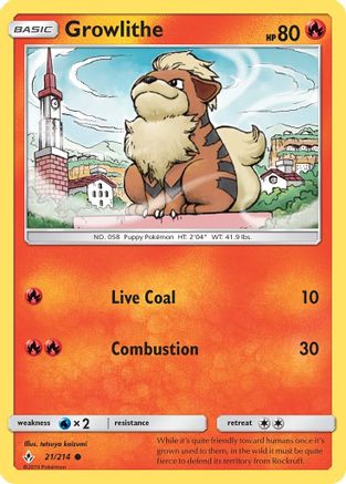 Growlithe (21) [SM - Unbroken Bonds] Reverse Holofoil - Deck Out Gaming