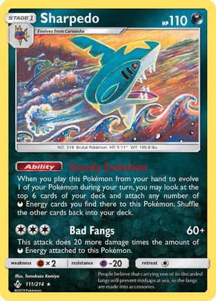 Sharpedo (111/214) [Sun & Moon: Unbroken Bonds] - Deck Out Gaming