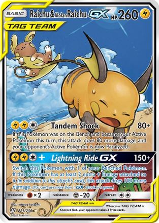 Raichu & Alolan Raichu GX (221/236) [Sun & Moon: Unified Minds] - Deck Out Gaming