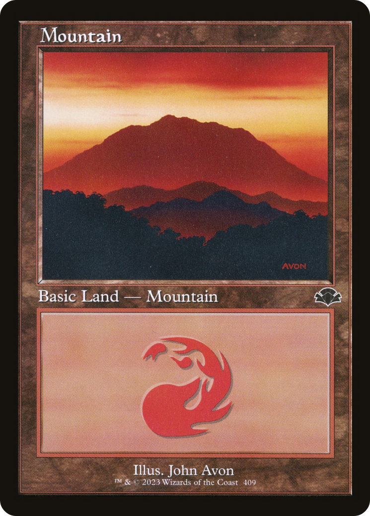 Mountain (409) (Retro Frame) (409) [Dominaria Remastered] foil - Deck Out Gaming