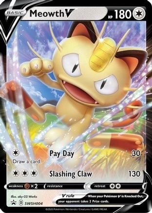 Meowth V - SWSH004 (SWSH004) [SWSH: Sword & Shield Promo Cards] Holofoil - Deck Out Gaming