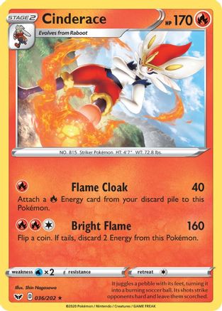 Cinderace (036) (36) [SWSH01: Sword & Shield Base Set] Reverse Holofoil - Deck Out Gaming