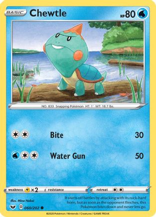 Chewtle (60) [SWSH01: Sword & Shield Base Set] Reverse Holofoil - Deck Out Gaming