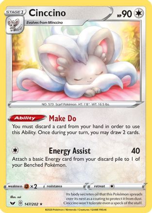 Cinccino (147) [SWSH01: Sword & Shield Base Set] Reverse Holofoil - Deck Out Gaming