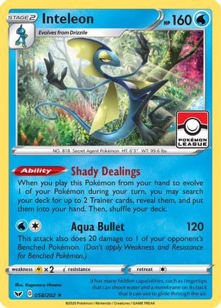 Inteleon - 058/202 (Pokemon League) (58) [League & Championship Cards] Reverse Holofoil - Deck Out Gaming