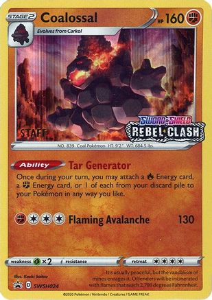 Coalossal - SWSH024 (Prerelease) [Staff] (SWSH024) [SWSH: Sword & Shield Promo Cards] Holofoil - Deck Out Gaming