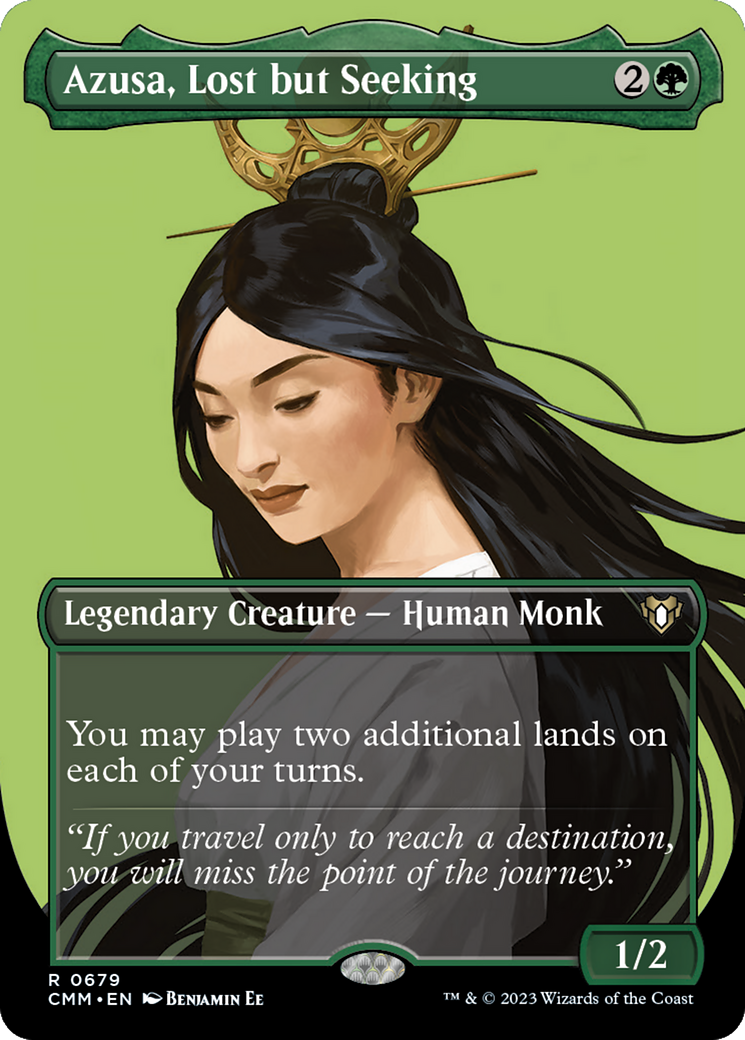 Azusa, Lost but Seeking (Borderless) (679) [Commander Masters] foil - Deck Out Gaming