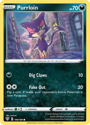 Purrloin (106) [SWSH03: Darkness Ablaze] Reverse Holofoil - Deck Out Gaming