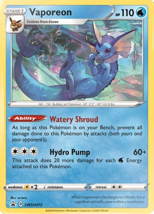 Vaporeon - SWSH072 (SWSH072) [SWSH: Sword & Shield Promo Cards] Holofoil - Deck Out Gaming
