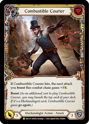 Combustible Courier (Yellow) (CRU110) [Crucible of War] Unlimited Edition Rainbow Foil - Deck Out Gaming