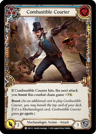 Combustible Courier (Blue) (CRU111) [Crucible of War] Unlimited Edition Rainbow Foil - Deck Out Gaming