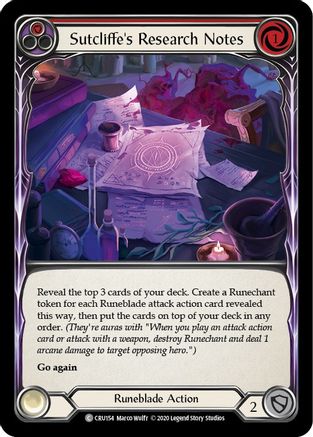 Sutcliffe's Research Notes (Red) (CRU154) [Crucible of War] 1st Edition Rainbow Foil - Deck Out Gaming