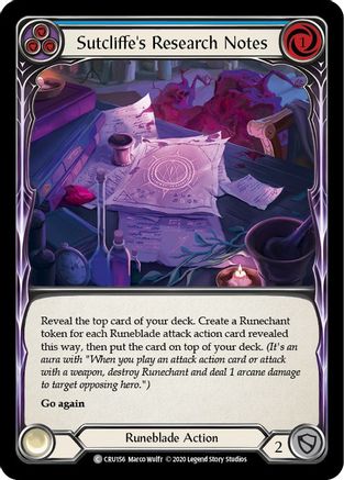 Sutcliffe's Research Notes (Blue) (CRU156) [Crucible of War] 1st Edition - Deck Out Gaming