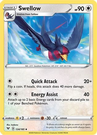 Swellow (134) [SWSH04: Vivid Voltage] Reverse Holofoil - Deck Out Gaming