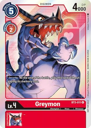 Greymon - BT3-011 (Box Topper) (BT3-011) [Release Special Booster] Foil - Deck Out Gaming