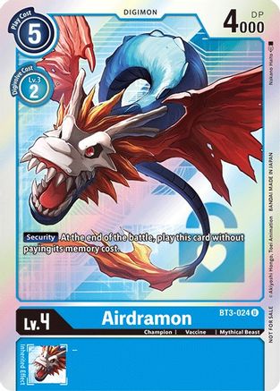 Airdramon (Box Topper) (BT3-024) [Release Special Booster] Foil - Deck Out Gaming