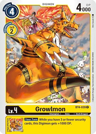 Growlmon (BT4-039) [Great Legend] - Deck Out Gaming