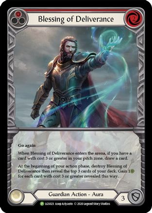 Blessing of Deliverance (Red) - LGS023 (LGS023) [Flesh and Blood: Promo Cards] Rainbow Foil - Deck Out Gaming