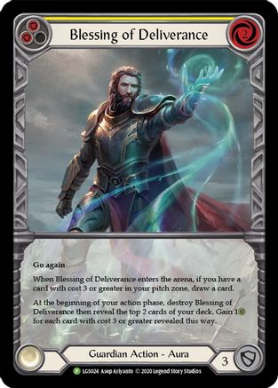 Blessing of Deliverance (Yellow) - LGS024 (LGS024) [Flesh and Blood: Promo Cards] Rainbow Foil - Deck Out Gaming