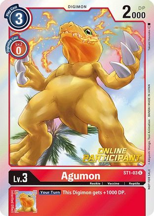 Agumon - ST1-03 (2021 Championship Online Regional) [Online Participant] (ST1-03) [Starter Deck 01: Gaia Red] Foil - Deck Out Gaming