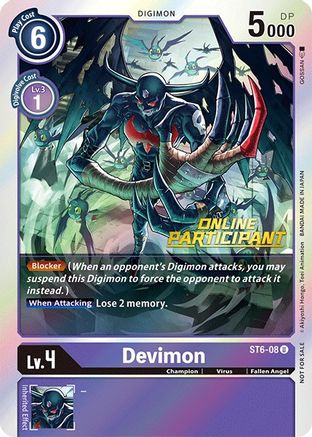 Devimon - ST6-08 (2021 Championship Online Regional) [Online Participant] (ST6-08) [Starter Deck 06: Venomous Violet] Foil - Deck Out Gaming