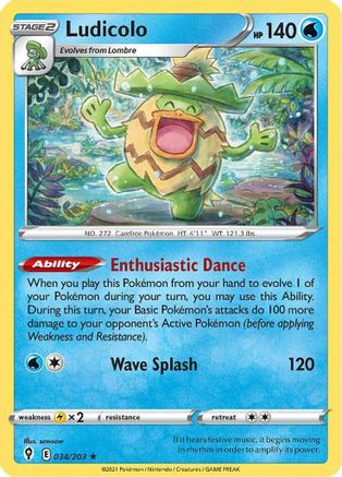 Ludicolo (34) [SWSH07: Evolving Skies] Reverse Holofoil - Deck Out Gaming