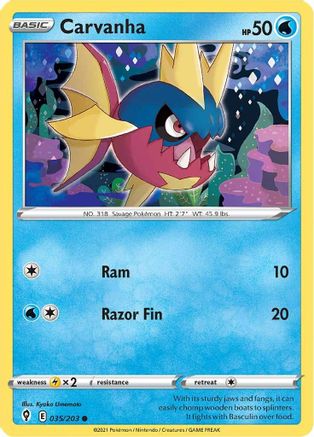 Carvanha (35) [SWSH07: Evolving Skies] Reverse Holofoil - Deck Out Gaming