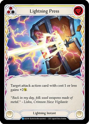 Lightning Press (Yellow) (ELE184) [Tales of Aria] 1st Edition Rainbow Foil - Deck Out Gaming