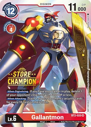 Gallantmon - BT2-020 (Store Champion) (BT2-020) [Release Special Booster] Foil - Deck Out Gaming