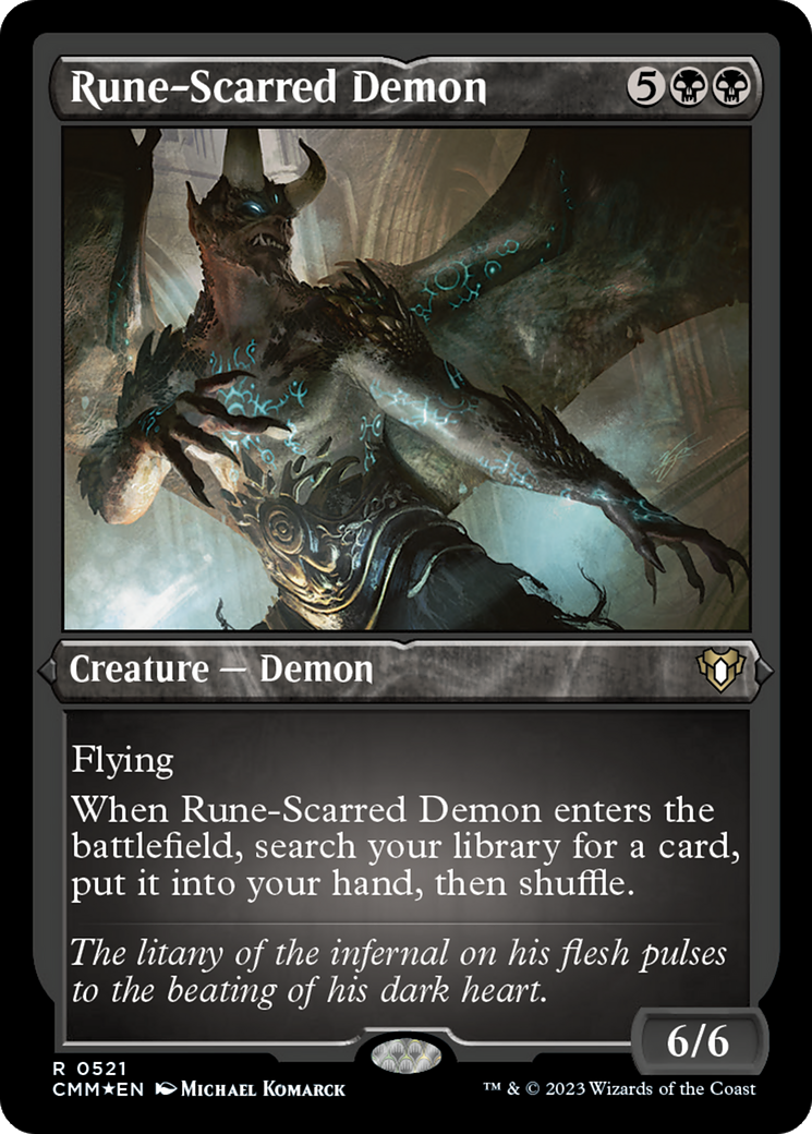 Rune-Scarred Demon (521) [Commander Masters] etched - Deck Out Gaming