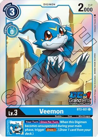 Veemon - BT2-021 (DC-1 Grand Prix) (BT2-021) [Release Special Booster] Foil - Deck Out Gaming