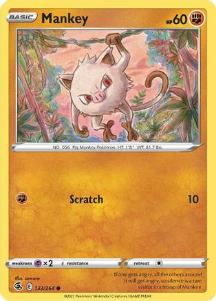 Mankey (133) [SWSH08: Fusion Strike] Reverse Holofoil - Deck Out Gaming