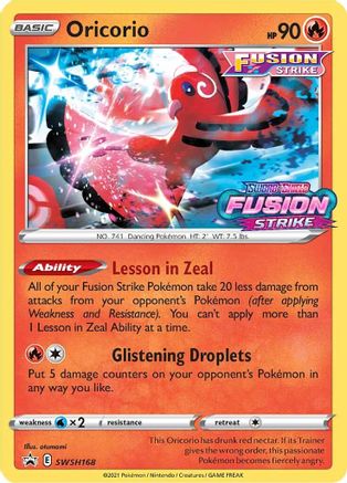 Oricorio - SWSH168 (Prerelease) (SWSH168) [SWSH: Sword & Shield Promo Cards] Holofoil - Deck Out Gaming
