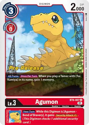 Agumon (BT6-007) [Double Diamond Pre-Release Cards] Foil - Deck Out Gaming