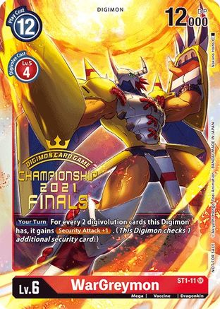 WarGreymon (2021 Championship Finals Event Pack Alt-Art Gold Stamp Set) (ST1-11) [Starter Deck 01: Gaia Red] Foil - Deck Out Gaming