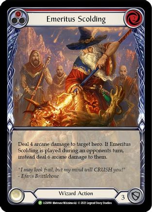 Emeritus Scolding (Red) (Extended Art) - LGS090 (LGS090) [Flesh and Blood: Promo Cards] Rainbow Foil - Deck Out Gaming