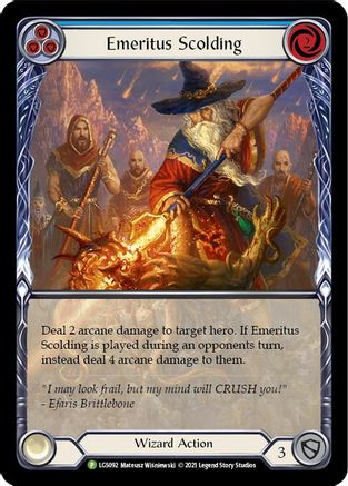 Emeritus Scolding (Blue) (Extended Art) - LGS092 (LGS092) [Flesh and Blood: Promo Cards] Rainbow Foil - Deck Out Gaming