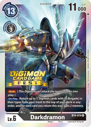 Darkdramon (Digimon Card Game Fest 2022) (BT4-074) [Great Legend] Foil - Deck Out Gaming