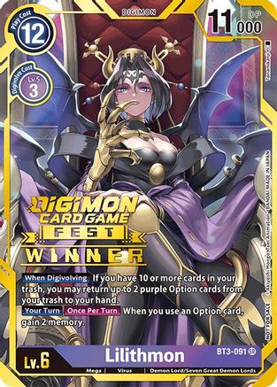 Lilithmon (Digimon Card Game Fest 2022 Winner) (BT3-091) [Release Special Booster] Foil - Deck Out Gaming