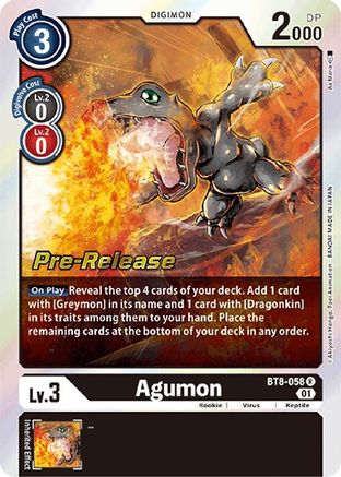 Agumon (BT8-058) [New Awakening Pre-Release Cards] Foil - Deck Out Gaming