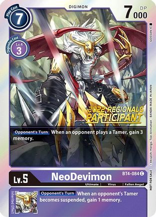 NeoDevimon (2022 Championship Online Regional) [Online Participant] (BT4-084) [Great Legend] Foil - Deck Out Gaming