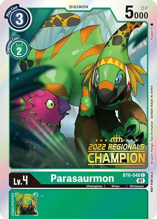 Parasaurmon (2022 Championship Online Regional) [Online Champion] (BT6-048) [Double Diamond] Foil - Deck Out Gaming