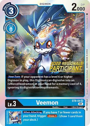 Veemon (2022 Championship Online Regional) [Online Participant] (ST8-04) [Starter Deck 08: Ulforce Veedramon] Foil - Deck Out Gaming